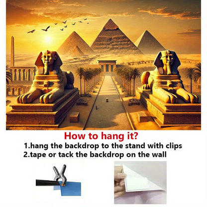 8x6ft Ancient Civilization Glory Backdrop Banner - Vibrant Egyptian Pyramids & Sphinxes Design, Polyester Fabric for Wall Decor in Living Room, Bedroom, Office, Studio, or Outdoor Spaces, Perfect for Parties, Holidays, and Ph