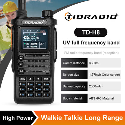 TIDRADIO TD-H8 2nd Gen 10W High-Power Handheld Two-Way Radio - 2500mAh Long-Lasting Battery, UHF Frequency 136-174MHz, 5000 Channels with Repeater List, FM Radio & Compatible, -Powered for Ham/GMRS/Radio Use, Durable Walkie T