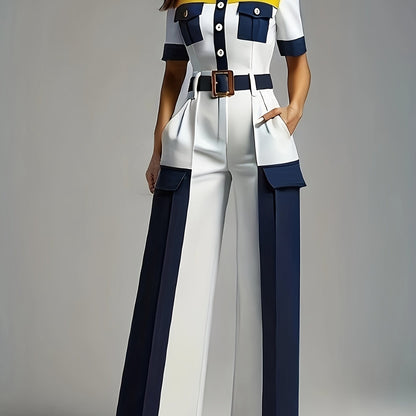 Elegant Women'S Jumpsuit with Fashion Belt | Comfortable, Stylish, Solid Color, Suitable for Spring/Summer/Fall