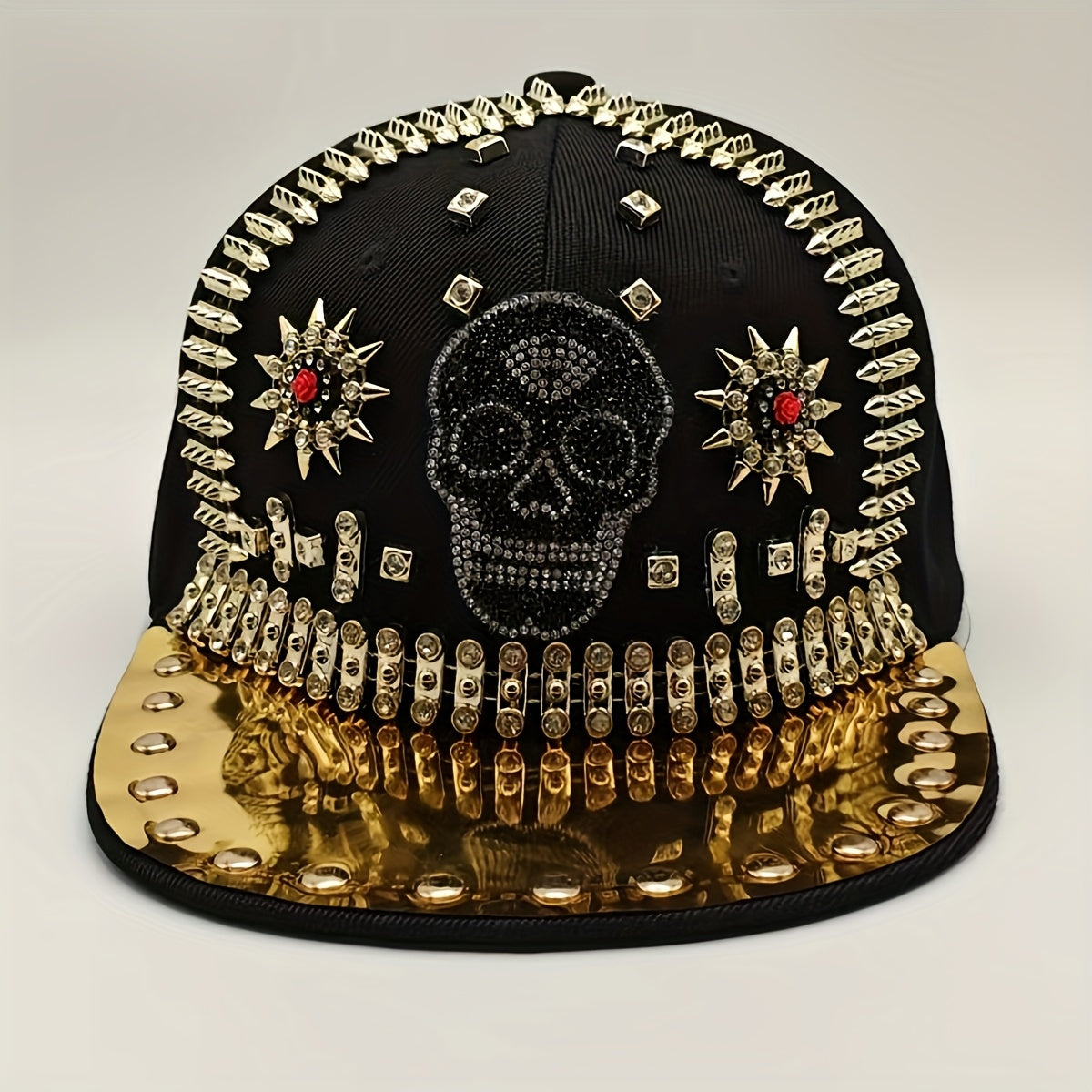 1pc Shiny Rhinestone Skull Baseball Cap Adjustable Breathable Hip-Hop Party Hat Outdoor Cool Fashion Sun Hat