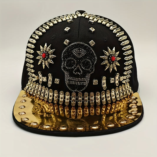 1pc Shiny Rhinestone Skull Baseball Cap Adjustable Breathable Hip-Hop Party Hat Outdoor Cool Fashion Sun Hat