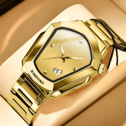 Men's Minimalist Modern Watch with Irregular Dial - Analog Quartz Wristwatch, Calendar Function, - Watch for Business & Casual Attire, Durable Elegant Timepiece for