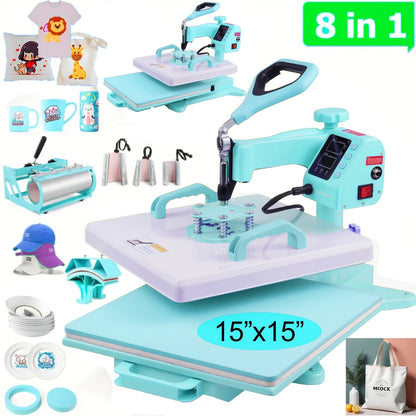 15"x15"/15"x12" - 8in 1/5in 1 Heat Press Combo, Rotatable Design, Multi-Size Transfer Professional Sublimation Kit, Suitable for T-Shirts, Bags, Pillows, Hats, Beanies, Rollers - Three-in-One Automatic Hat Press Only for Hats