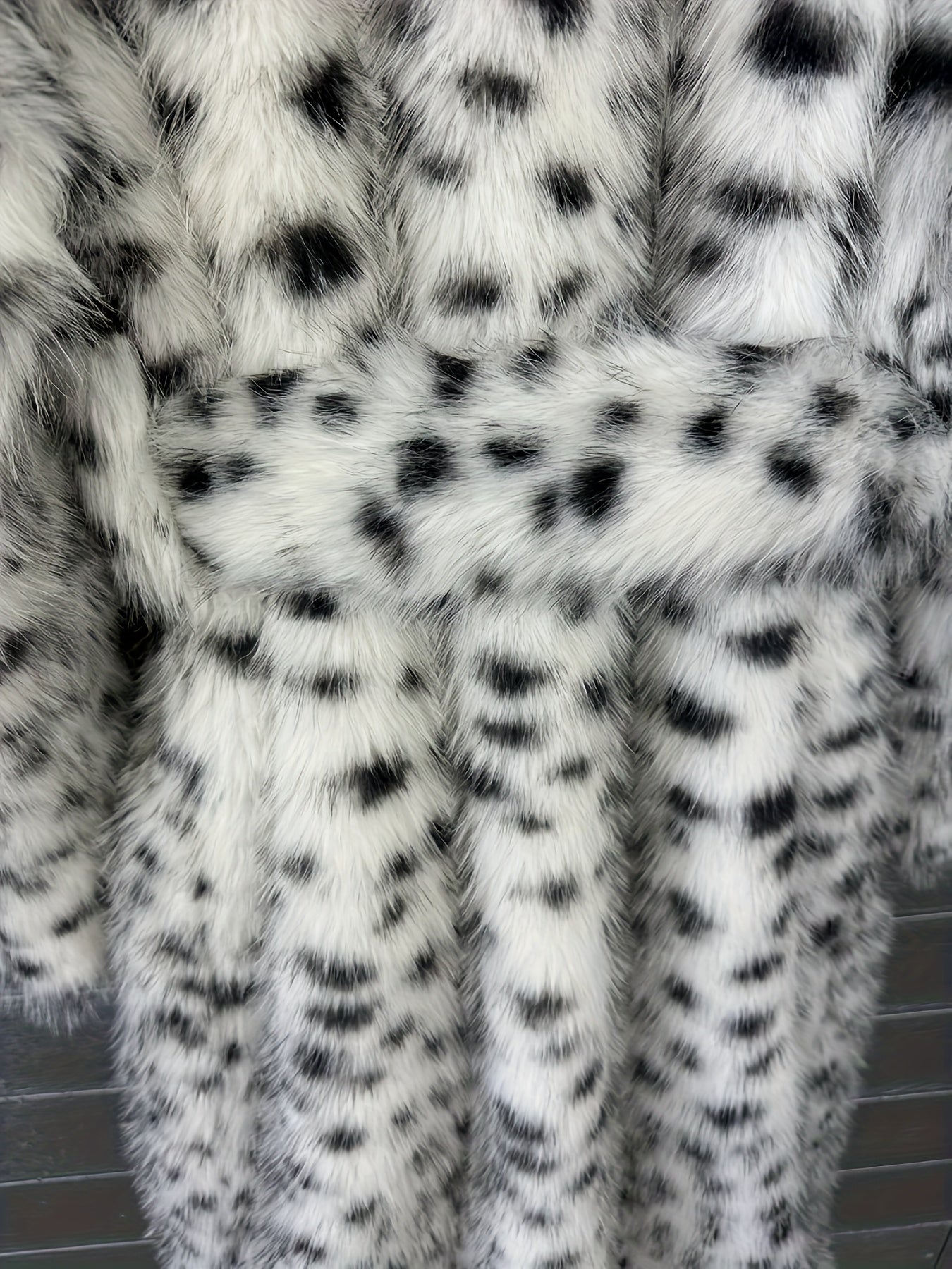 Women'S Elegant Oversized Faux Fur Coat - Black & White Dalmatian Print Longline Jacket with Lapel Collar, Notched Lapel & Speckled Trim, Cozy Toscana Fleece Blend Insulation, Below-Knee Length Winter Coat for Fall/Winter, Ca