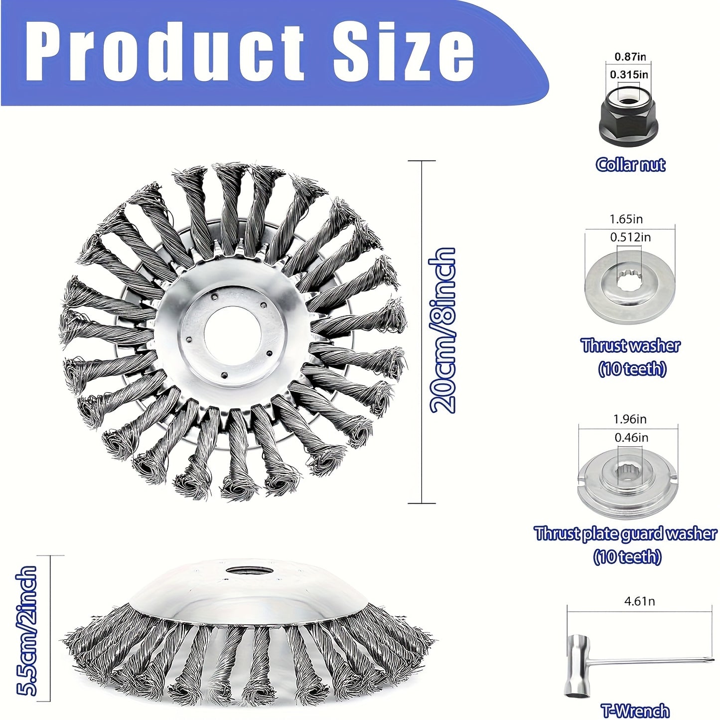 10 Inch Unbreakable Wired Trimmer Blade, Steel Wire Cutter Trimmer Head, Wire Rotary Brush Weed Trimmer Head, Weed Eater Head with Adapter Kit for Moss Grass Rust Removal
