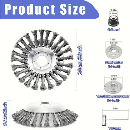 10 Inch Unbreakable Wired Trimmer Blade, Steel Wire Cutter Trimmer Head, Wire Rotary Brush Weed Trimmer Head, Weed Eater Head with Adapter Kit for Moss Grass Rust Removal