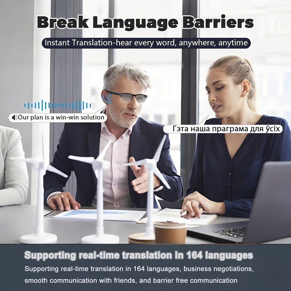 AI Smart Glasses with 160 Languages Real Time Translation Support, Chat GPT System, Multi-functional Audio Glasses for Men And Women, Built-in Microphone And Speaker, Calls Music Playback And Hands-Free Calling, Physical Colo