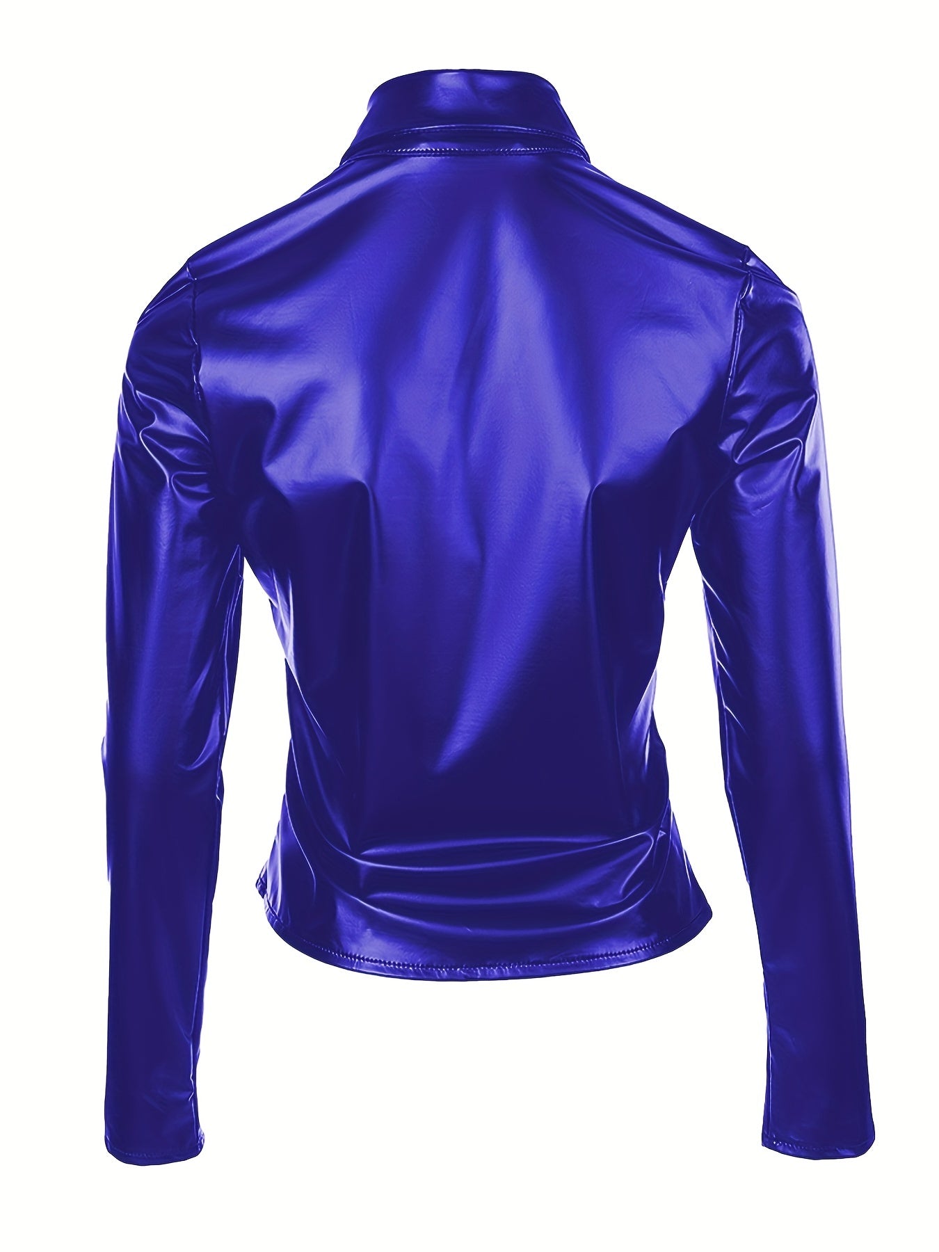Solid PU Blouse, Sexy Slim Button Front Long Sleeve Collar Blouse, Women's Clothing