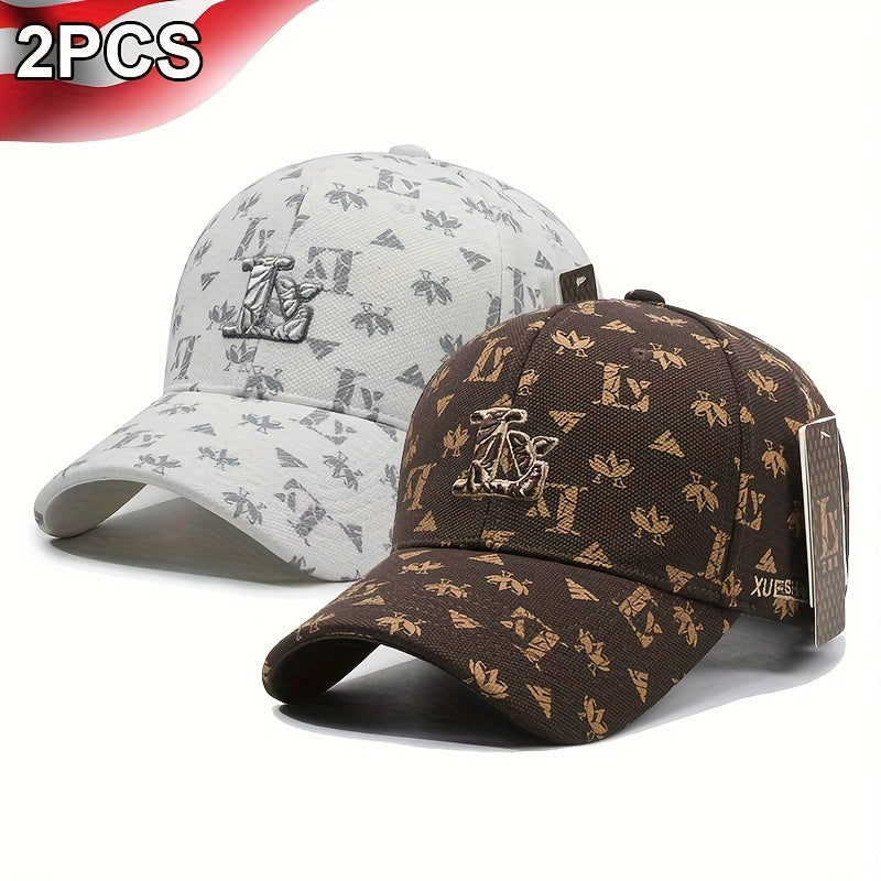 2pcs LV Letter Embroidered Baseball Caps Set - Luxury Adjustable Snapback Hats with Duckbill Brim, Moisture-Wicking Unisex for men & Women, LV Embroidery Design (No Random Variations) for Casual,, Valentine's Day Gift - Hand/