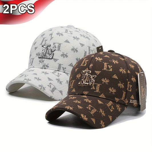 2pcs LV Letter Embroidered Baseball Caps Set - Luxury Adjustable Snapback Hats with Duckbill Brim, Moisture-Wicking Unisex for men & Women, LV Embroidery Design (No Random Variations) for Casual,, Valentine's Day Gift - Hand/