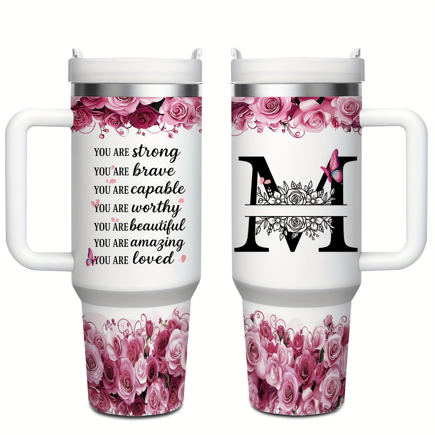 MIKENDA 1pc 40oz "A-Z Custom Letters & Name" Stainless Steel Travel Cup with Lid And Straw. Coffee Cup, Kitchen Drinkware. Great Gift for Women, Friends, Parents.for Mother's Day, Holidays. for Home & Outdoor Use.Halloween &