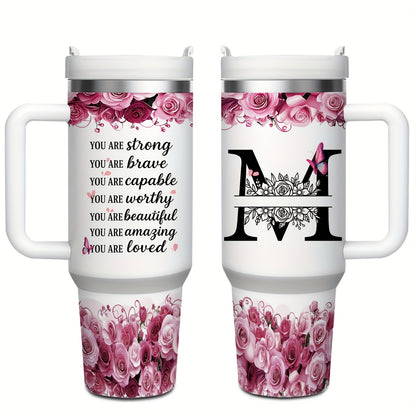 MIKENDA 1pc 40oz "A-Z Custom Letters & Name" Stainless Steel Travel Cup with Lid And Straw. Coffee Cup, Kitchen Drinkware. Great Gift for Women, Friends, Parents.for Mother's Day, Holidays. for Home & Outdoor Use.Halloween &