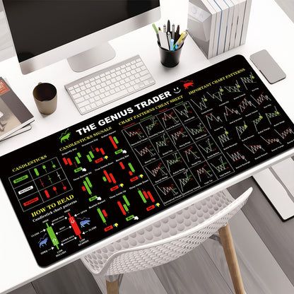 1pc Black Extra Large Mouse Pad Durable Stock Trading Candle Chart & Pattern Memo Pad Laptop Office Keyboard Mat Desk Mat High-Definition Print - Back Rubber Non-Slip Edge Precision Stitching XL XXL - Suitable for Home Office
