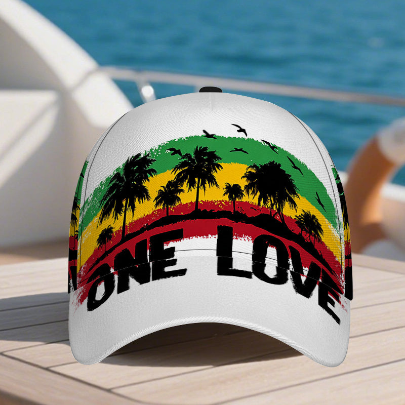1pc 2D Reggae Vibes One Love Print  Hat - Adjustable Snapback with Full-Body Vibrant Print, Perfect for Sports, Running & Outdoor Street Fashion.