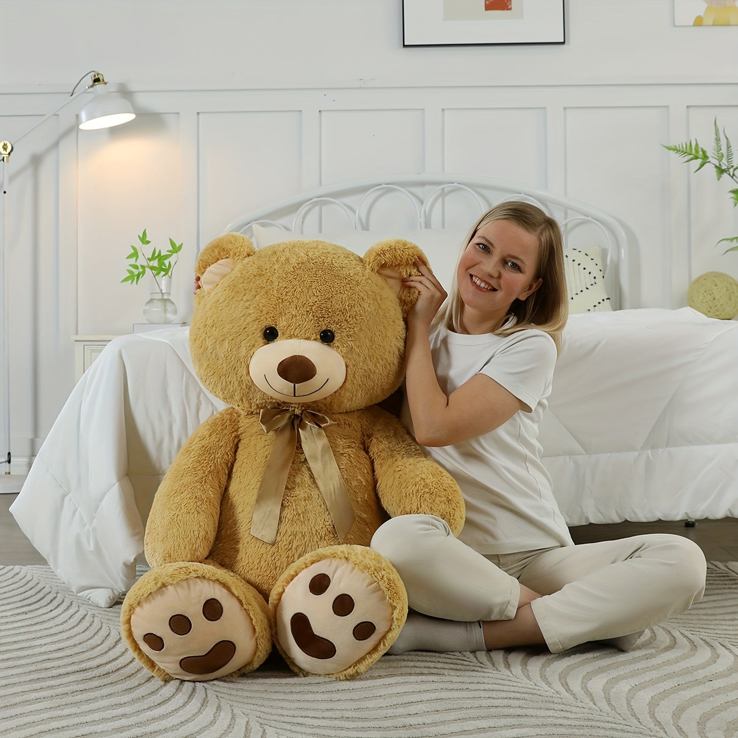 MorisMos Giant Teddy Bear Stuffed Animal 4ft, Big Teddy Bear Plush For Shower, Life Size Stuffed Bear Gifts For Kids, Girls, Girlfriend, Women On Valentine, Christmas, Birthday, Light Brown
