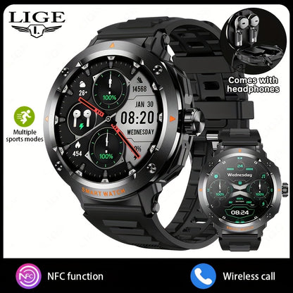 LIGE New Smartwatch with 2-in-1 Wireless Earbuds, NFC Access Card Function, Full Touch Control, - 1.46''TFT Screen, Fitness Tracker, Music Playback, Sleep Monitor, Weather Updates, Information Storage, Multiple Sports Modes,