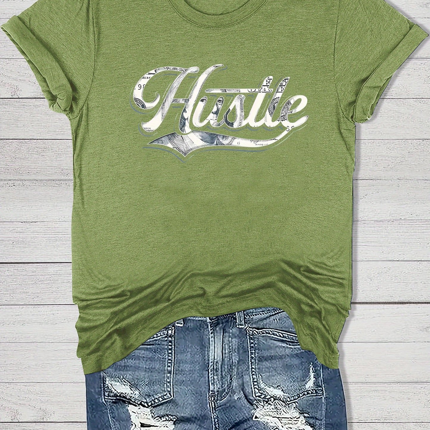 Women'S Casual "Hustle" Graphic Tee - Red Short Sleeve Round Neck T-Shirt with White Artistic Lettering, Lightweight Polyester Blend, Relaxed Fit for Spring & Summer, Casual Summer Wear | Comfortable Fit