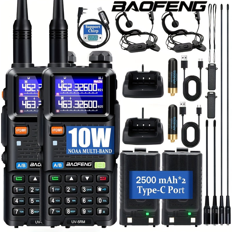 BAOFENG 5RM Ham Radio 10W Long Range Upgrade of UV-5R, Ham Radio Handheld UV-5RM Radio Multi-Band BAOFENG Radio with 771 Antenna, 2500mAh Battery Rechargeable Walkie Talkies for Adults, 2 Pack
