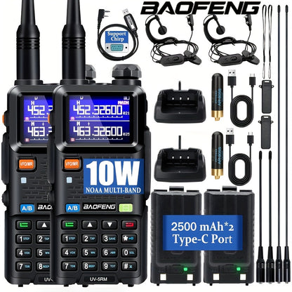 BAOFENG 5RM Ham Radio 10W Long Range Upgrade of UV-5R, Ham Radio Handheld UV-5RM Radio Multi-Band BAOFENG Radio with 771 Antenna, 2500mAh Battery Rechargeable Walkie Talkies for Adults, 2 Pack