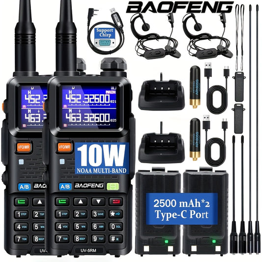 BAOFENG 5RM Ham Radio 10W Long Range Upgrade of UV-5R, Ham Radio Handheld UV-5RM Radio Multi-Band BAOFENG Radio with 771 Antenna, 2500mAh Battery Rechargeable Walkie Talkies for Adults, 2 Pack