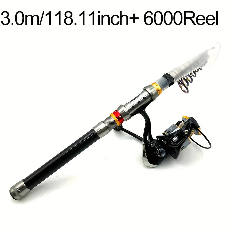 [GHOTDA Fishing Rod & Reel] GHOTDA Telescopic Fishing Rod & Reel Combo - 70-140 Inch Carbon Fiber, Lightweight, Adjustable, Medium-Fast Action, Super Hard, Freshwater & Saltwater, Spinning Technique, Portable, Foldable, Durab