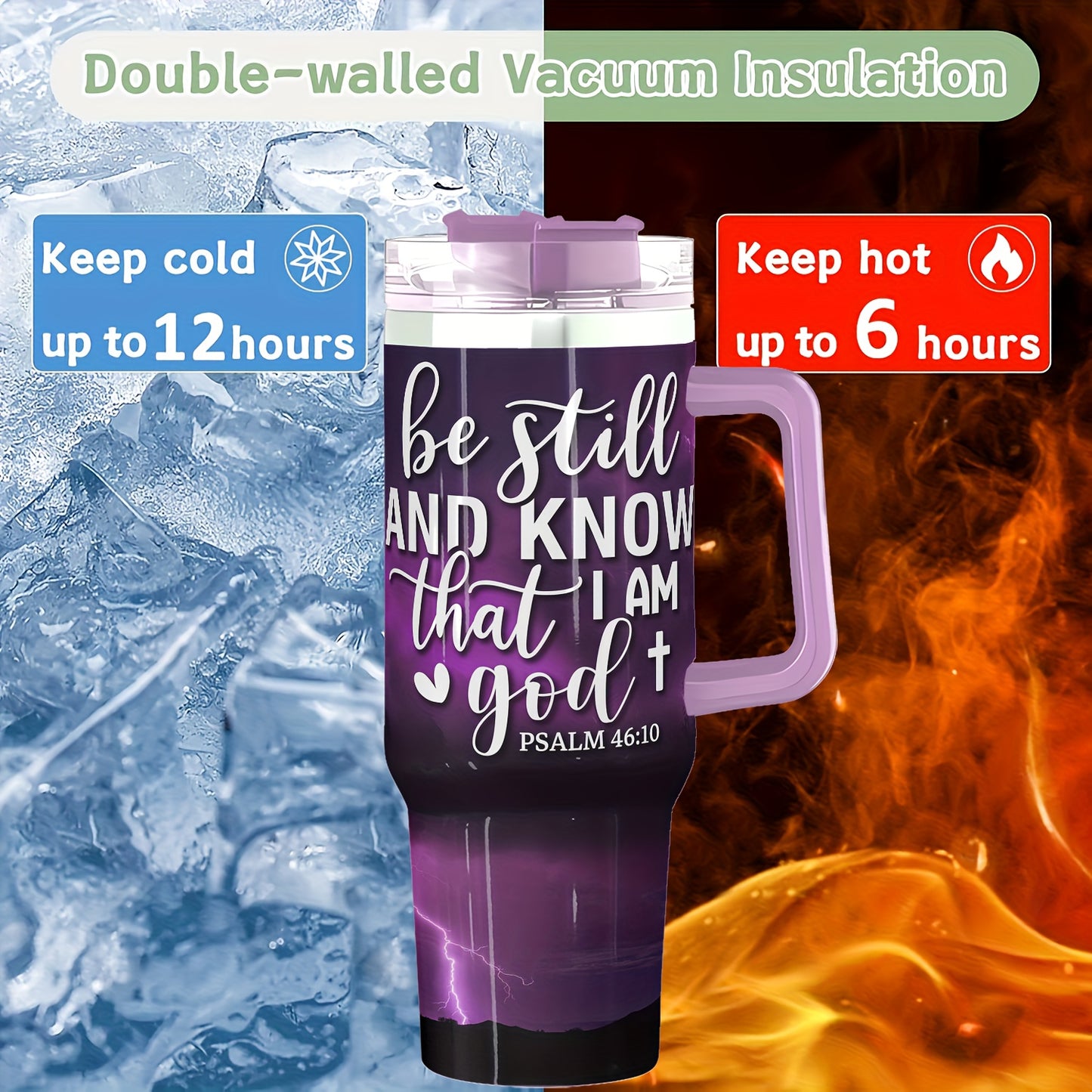 1pc MISVAN Personalized Tumbler with Lid - Custom Name Engraved 40oz Stainless Steel Insulated Water Bottle, Hot & Cold Drinkware for Outdoor Travel, Cross Print Design - Ideal Gift for Birthdays, Easter, Thanksgiving, Mother