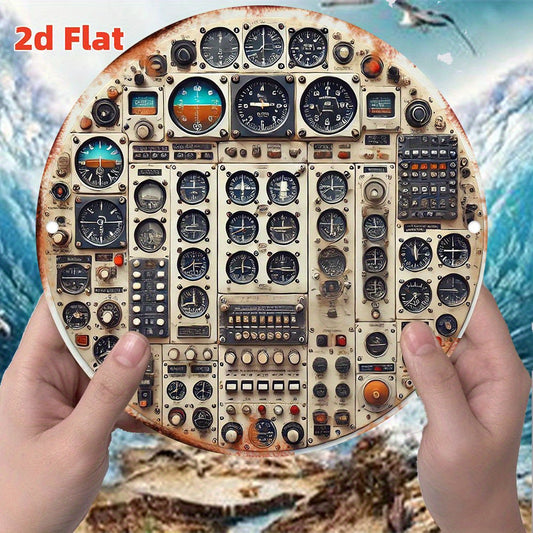 2D Flat Aircraft Cockpit Dashboard Metal Tin Sign - Classic Style Wall Art, No Electricity Needed, Perfect for Halloween & Aviation Themed Decor, Aviation Wall Art | Vintage Aircraft Design | Detailed Instrument Panel, Aircra