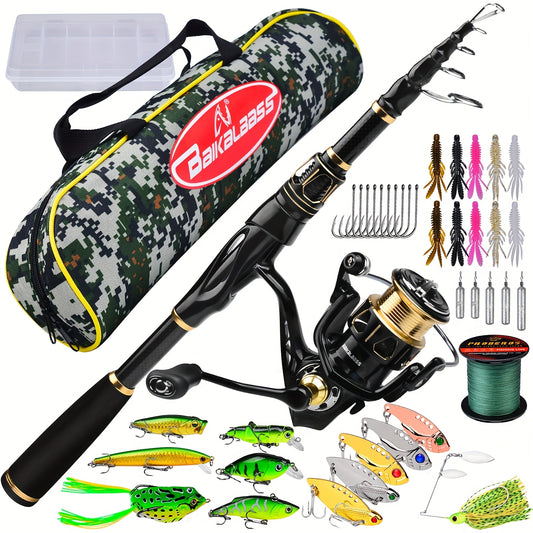 PROBEROS Fishing Rod Reel Combo Kit -Spinning Reel, 1.8m-2.4m/5.9ft-7.9ft Pole, Line, Lure, Hooks - Full Set with Storage Bag