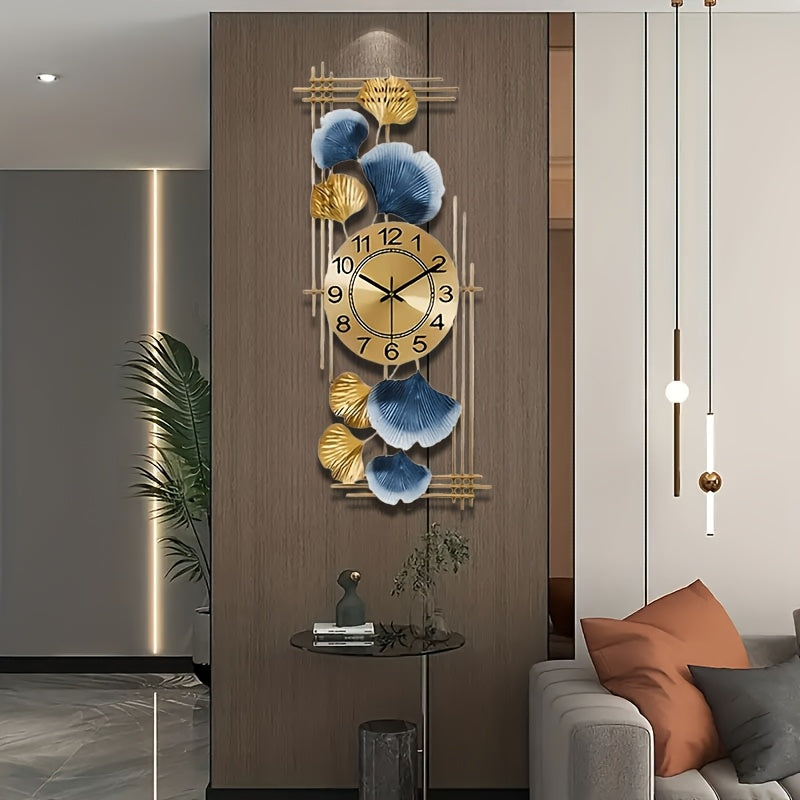 Elegant Ginkgo Leaf Metal Silent Clock 8 Leaves, Retro Modern Design, Battery Powered (Not Included) Suitable for Study Room, Bedroom, Living Room Decoration | Silent Home Clock (Decorative Wall Clock | Iron Structure Wall Cl
