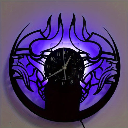 Viking Characters LED Vinyl Record Wall Clock, The Fjord Home Wall Clock Silent Clock Unique Design Wall Art Oginal Gift For Viking Fans Birthday, Halloween, Christmas, For Living Room Bedroom, Room Decor, Home Decor, Kitchen