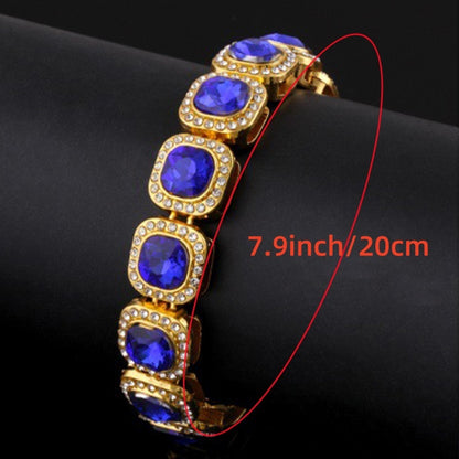 [Men's Watch Set] Luxury Men's Watch Set, Including Artificial Gemstone Bracelet and Cross Necklace, Roman Numeral Watch, Inlaid with Artificial Rhinestones, Perfect Gift for Men, Party Essentials