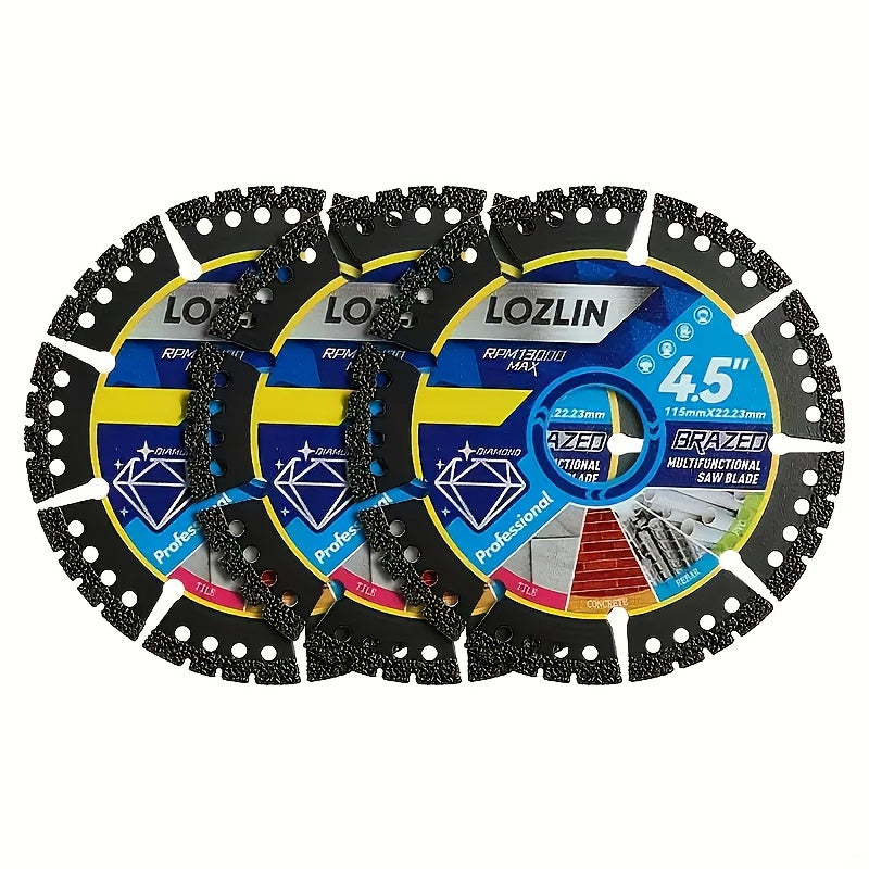 3pcs Heavy Duty Diamond Saw Blades 4.5-Inch Cutting Wheel with RPM Guide - Multi-Purpose Tile, Concrete, Marble, Ceramic, Steel, PVC Pipe Cutting Discs - Durable Sharp Blades with Keyed Shaft for Precise Control, Efficient Cu