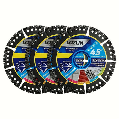 3pcs Heavy Duty Diamond Saw Blades 4.5-Inch Cutting Wheel with RPM Guide - Multi-Purpose Tile, Concrete, Marble, Ceramic, Steel, PVC Pipe Cutting Discs - Durable Sharp Blades with Keyed Shaft for Precise Control, Efficient Cu