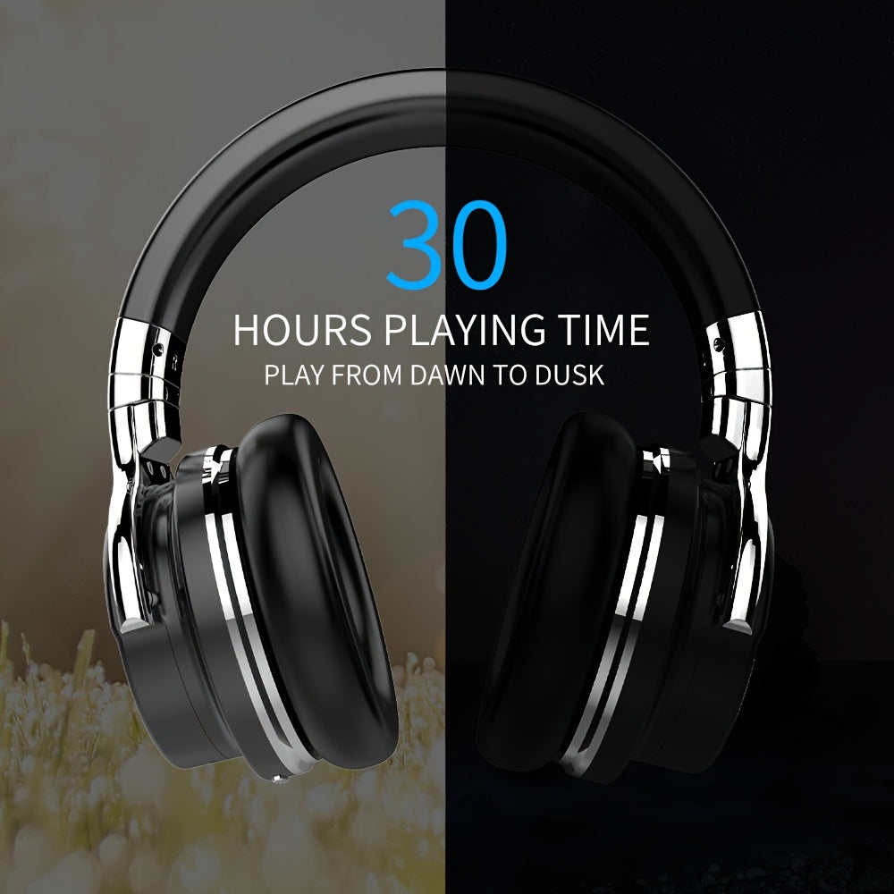 Wireless Noise-Canceling Headphones with Built-in Mic, Deep Bass, Comfortable Protein Ear Cushions, 30-Hour Playtime, Wireless 5.2, Over-Ear Design, Black, Wireless Headphones