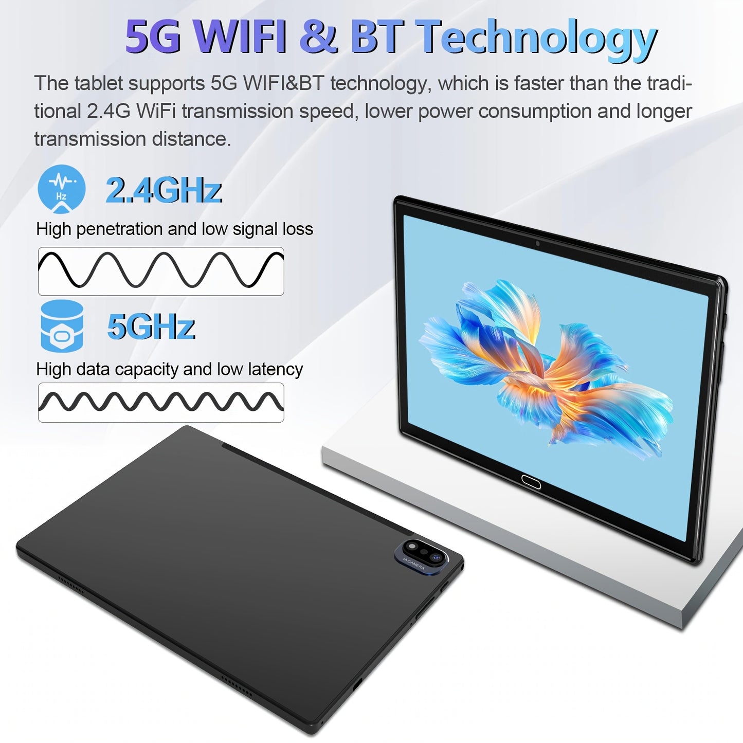 Latest Tablet Android 13 Tablet, 5G/2.4G WiFi6 BT 5.0, 16GB RAM+256GB ROM+1TB Expand Octa-Core Tablets PC, 2in 1 Tablet with Keyboard Mouse Case Stylus, Powerful Octa-Core+13MP+8MP Camera, 1280*800 IPS HD Screen, Black