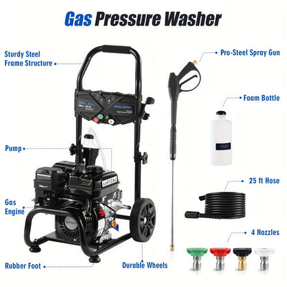 MUTAOMAY 3500PSI High-pressure Cleaning Machine, 2.3GPM High-pressure Cleaning Machine, with Four Adjustable Nozzles From 0 ° to 40 °, 25 Foot Long High-pressure Hose, Suitable for Flushing Dirt, Walls, Floors, Terraces, Ga