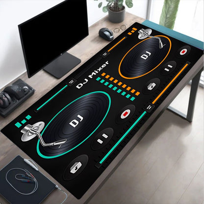 1pc Retro DJ Mixer Desk Mat - Non-Slip Surface, Vintage DJ Setup with Mixer Controls, Neon Green & Orange Accents - Compatible with PC, Computer, Gaming Setup - Perfect Gift for DJs, Gamers, Music Producers - Durable Rubber B