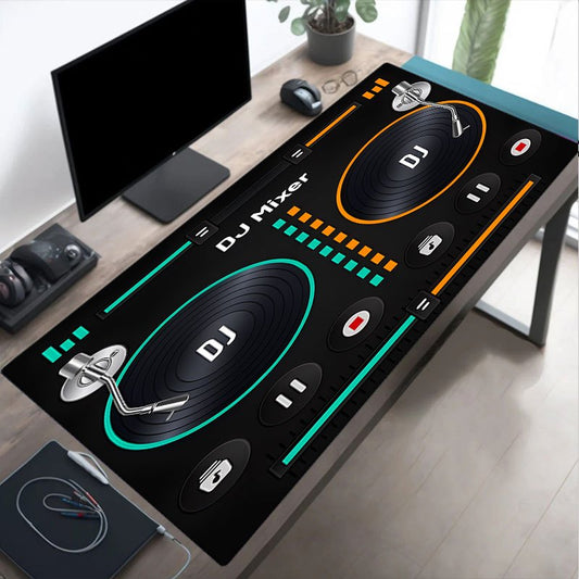 1pc Retro DJ Mixer Desk Mat - Non-Slip Surface, Vintage DJ Setup with Mixer Controls, Neon Green & Orange Accents - Compatible with PC, Computer, Gaming Setup - Perfect Gift for DJs, Gamers, Music Producers - Durable Rubber B