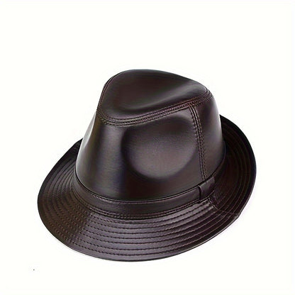 Men's Genuine Sheepskin Fedora Hat- Black, British Jazz Style, Ideal for Spring and Autumn, Non-Washable