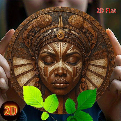 2D Flat, 1pc African Mask Round Metal Wall Art - Vibrant & Tranquil Decor for Living Room, Bedroom, Porch, Front Door - No Electricity Needed, Artistic Design with Textured Metal Finish, Perfect for Room Decor, African Home D