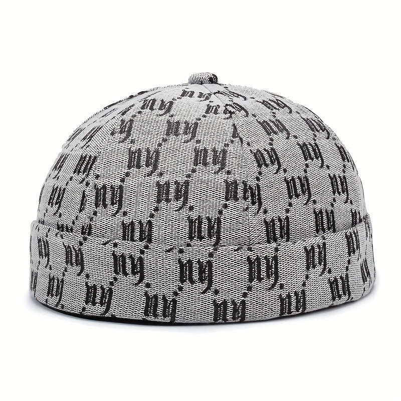 Men's & Women's Retro Snapback Brimless Melon - Beige/Navy/Black/Red/Brown/Grey with NY Logo-Like Letter Print, All-Season Casual Hat, -Filled for Warmth, Hand Washable (Unisex) for Hip-Hop & Casual Attire