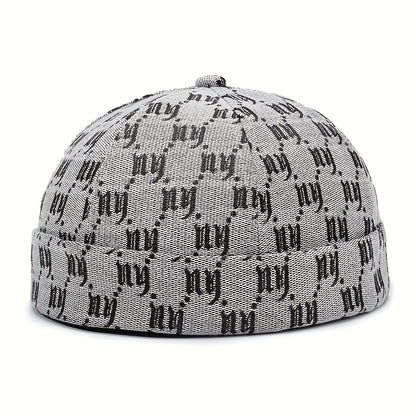 Men's & Women's Retro Snapback Brimless Melon - Beige/Navy/Black/Red/Brown/Grey with NY Logo-Like Letter Print, All-Season Casual Hat, -Filled for Warmth, Hand Washable (Unisex) for Hip-Hop & Casual Attire