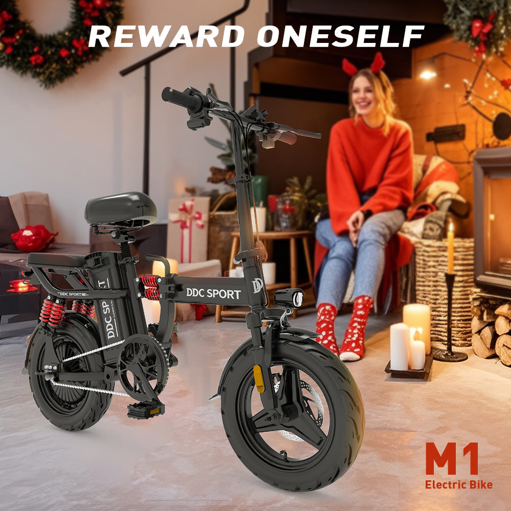 M1 Electric Bike For Adults,35 Miles Range,700W peak motor,20MPH Speed, 48V 20Ah Removable Battery, Dual Disc Brakes, Front And Rear Suspension & Commuter EBike, 14'' all-purpose tire, LCD Mileage Display,, 330lbs Capacity -