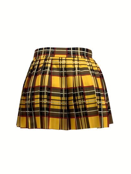 Sexy Smock Dress Style - Women's Short Plaid Mini Skirt with Pleated Skat (No Overalls Needed) | All-Season Machine Washable - Short Length Skirt | For Casual & Dressy Outfits - Non-Skirt for Blouses/Dresses | Easy Care & Yea