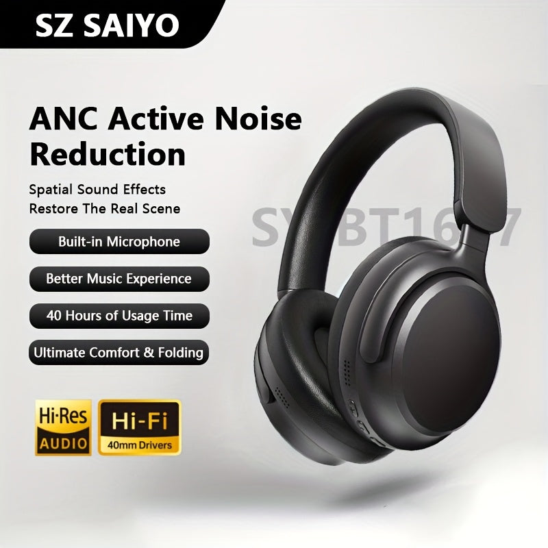 [Over-Ear Wireless Headphones] Over-Ear Wireless Headphones with 40H Playtime, Foldable Design & Built-In Mic - Wireless, USB-C Charging, Comfortable Padded Ear Cups, Lightweight Durable Build, Compatible with PC/Tablet for T