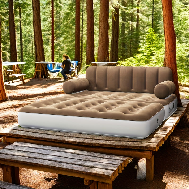 Inflatable Air Sofa Bed 2-in-1 Backrest Couch Airbed W/Headboard And External Pump, Portable Convertible Blow Up Bed Mattress W/Storage Bag, Sofa W/Build-in Cup Holders Arm, For Home, Outdoor Camping And Guests, Living Room F