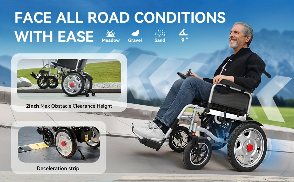 One Click Folding! Adult And Elderly Electric Wheelchairs with Electromagnetic Braking Are Safe And Reliable. Solid Inflatable Tires Have Strong Adaptability And A Range Of 15 Kilometers. They Are A Great Tool for Shopping An