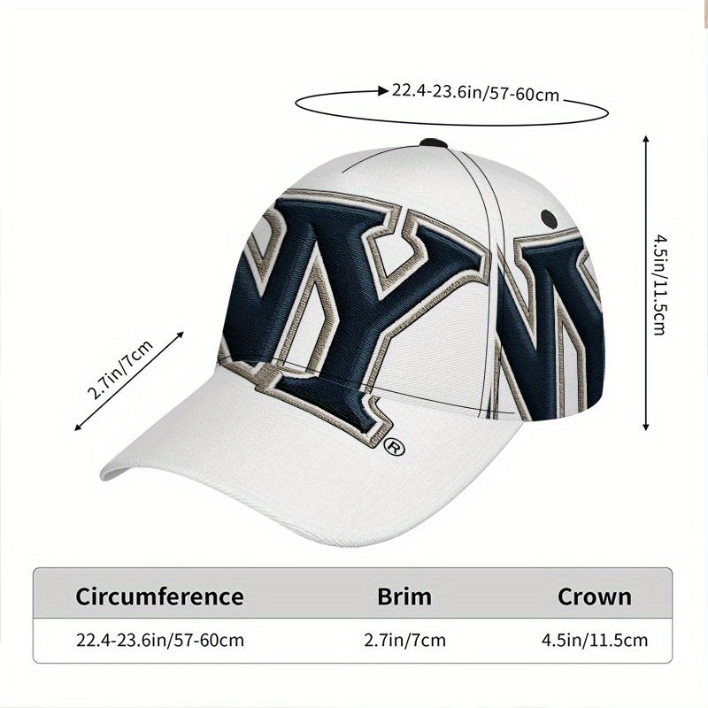1pc NYC Embroidery Snapback Cap - Lightweight Polyester Baseball Hat with Full-Body Vibrant NY Logo Print, Black & White Street Style for Running, Sports & Casual Wear, Sports Cap | Funky Style Cap | Durable Headgear