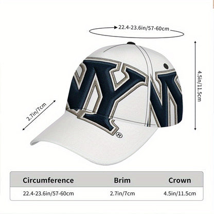 1pc NYC Embroidery Snapback Cap - Lightweight Polyester Baseball Hat with Full-Body Vibrant NY Logo Print, Black & White Street Style for Running, Sports & Casual Wear, Sports Cap | Funky Style Cap | Durable Headgear
