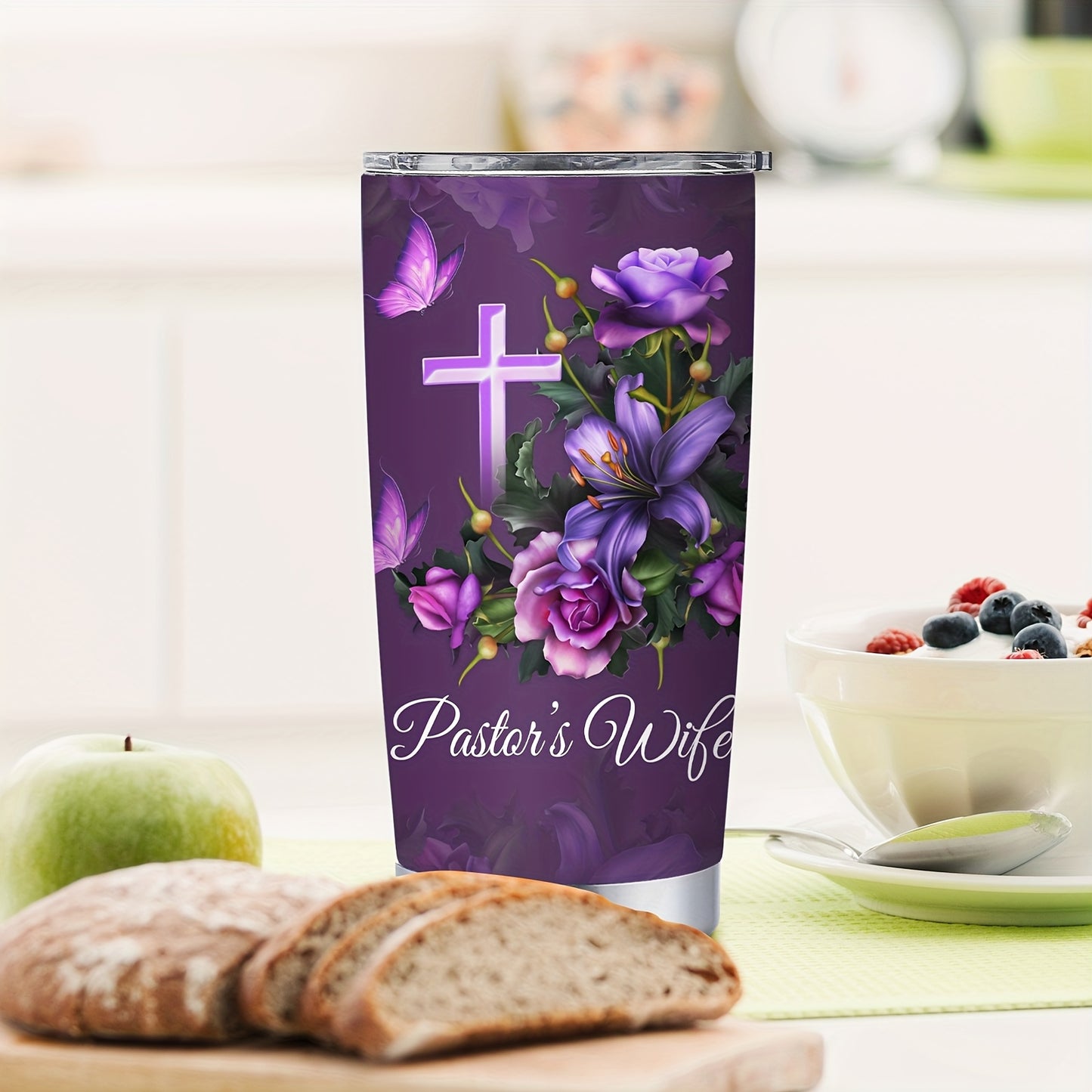1pc 20oz Double-Layer Insulated Stainless Steel Water Cup, Shatterproof, Sealable, With Lid, 304 Stainless Steel, Letter Print, Pastor'S Wife Theme, Personalized Gift, for Friend